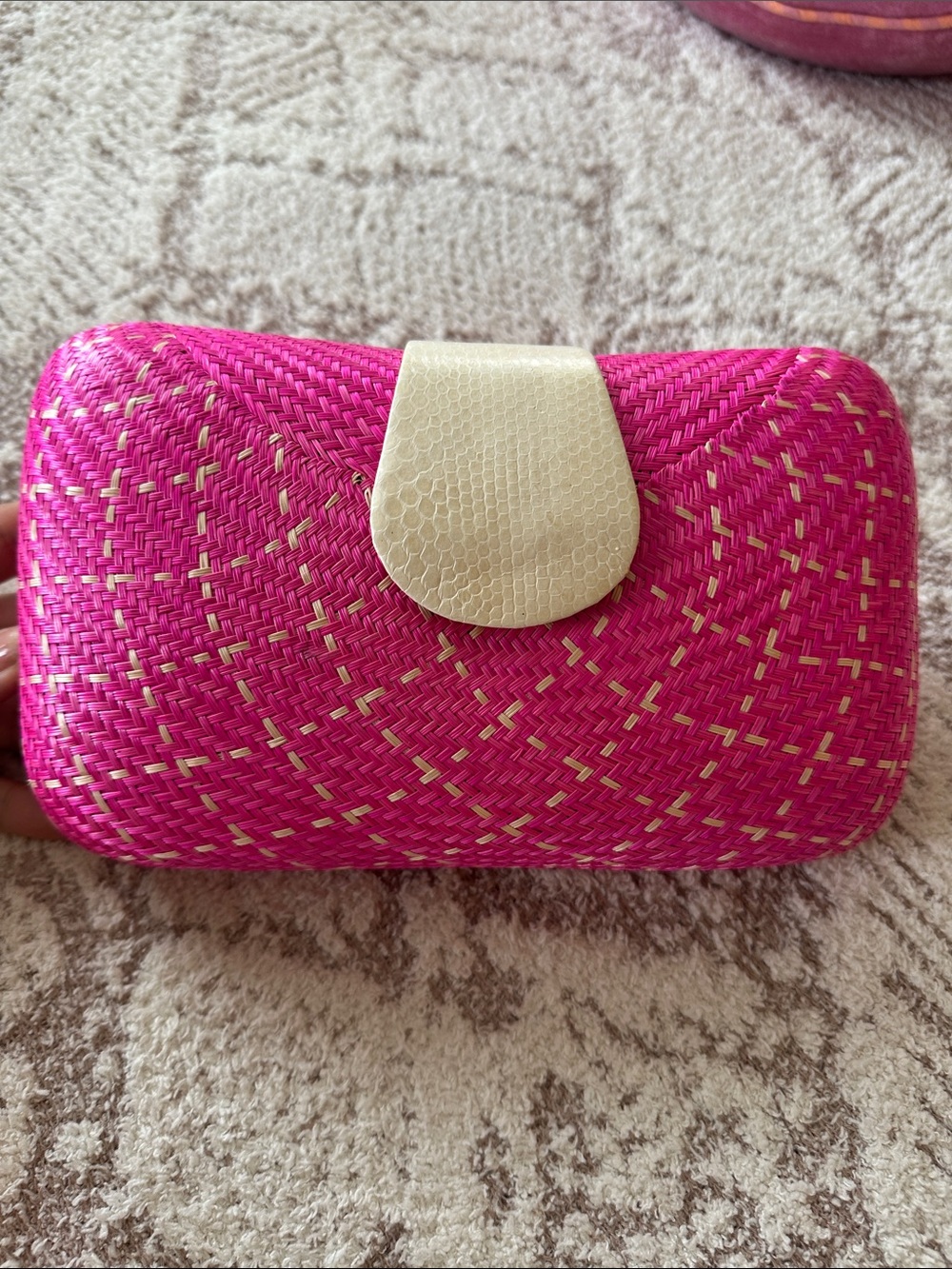 Lea Nealon Pink Woven Straw Clutch Crossbody Bag Resort Vacation - Picture 5 of 17